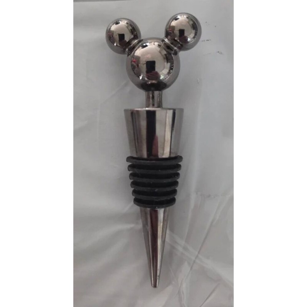 Disney Mickey Mouse Head Wine Bottle Stopper Silver Chrome Barware